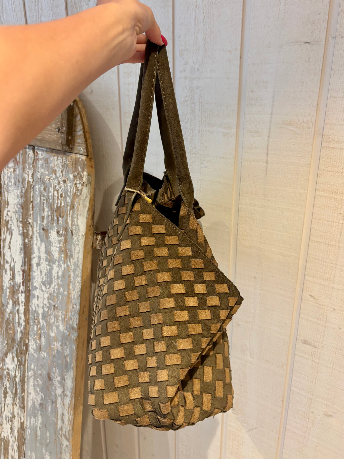 Sac cabas tressé kaki et beige