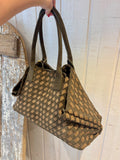 Sac cabas tressé kaki et beige