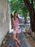 Short à Rayures Rose Cœur Denim