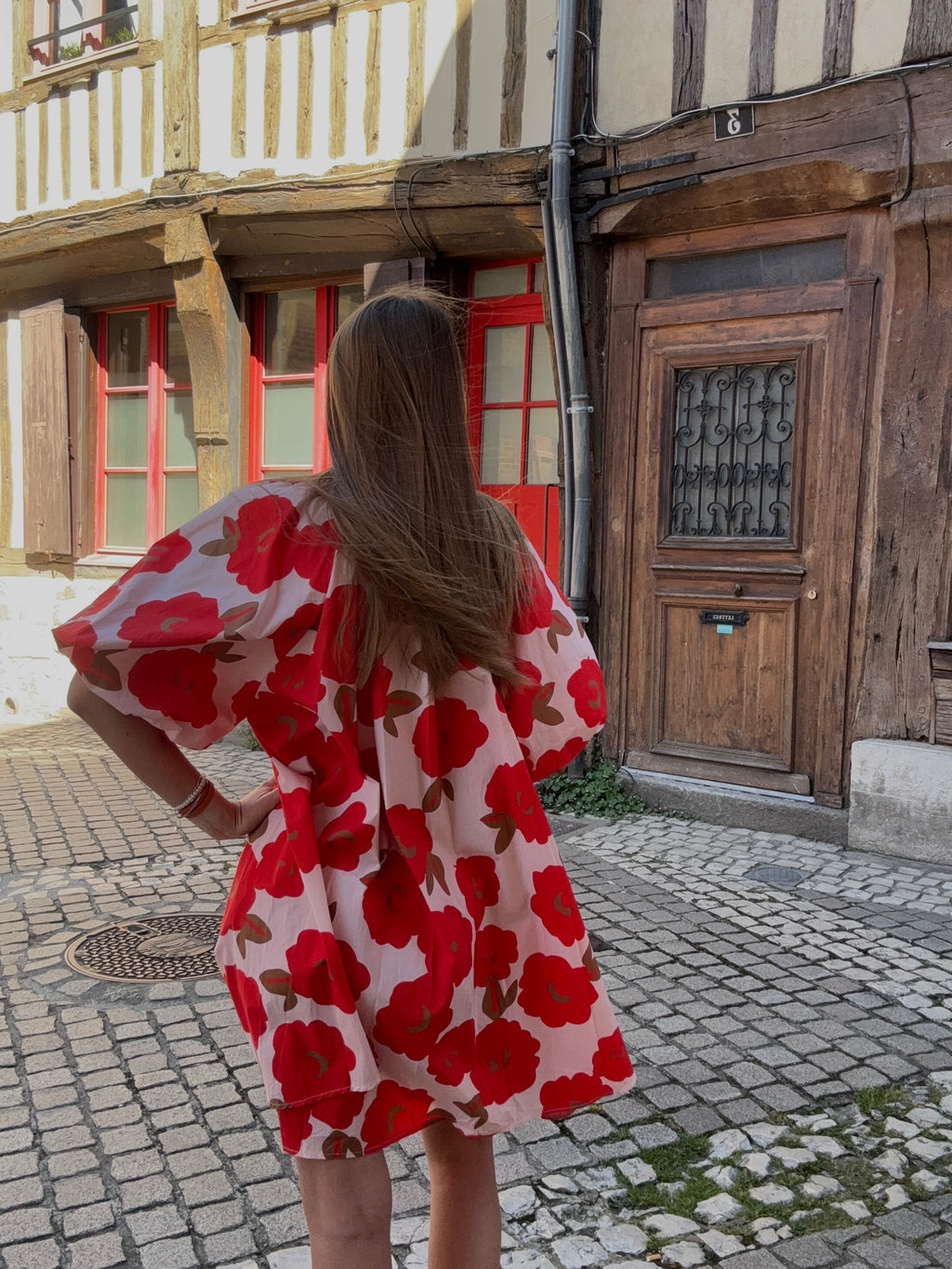 Robe Courte – Grandes Fleurs Rouges