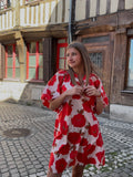 Robe Courte – Grandes Fleurs Rouges