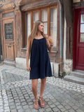 Robe éponge bleu marine coupe trapèze bretelles fines