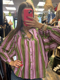 Chemise à rayures lilas, kaki et bordeaux