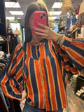 Blouse à rayures orange et bleu marine