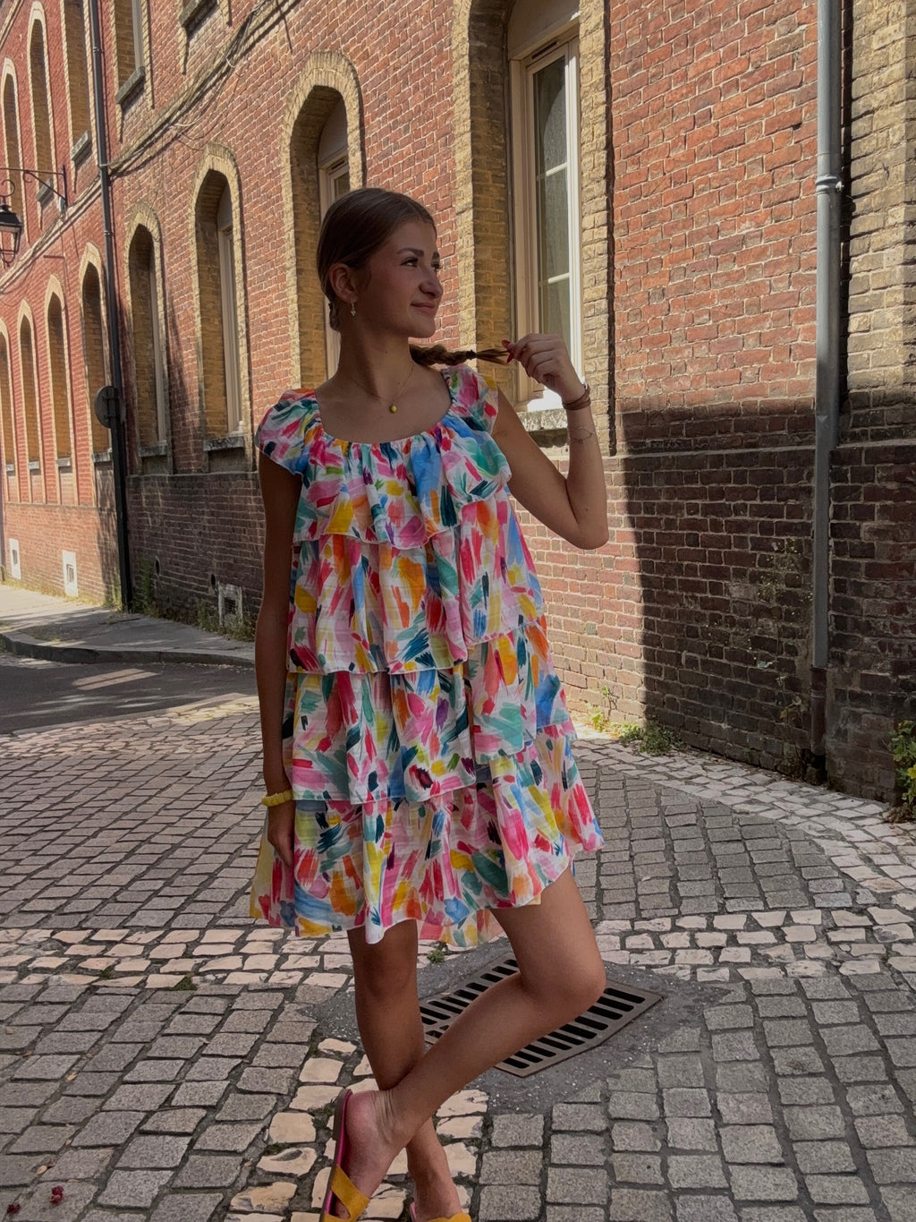 Robe Mini Multicolore à Volants