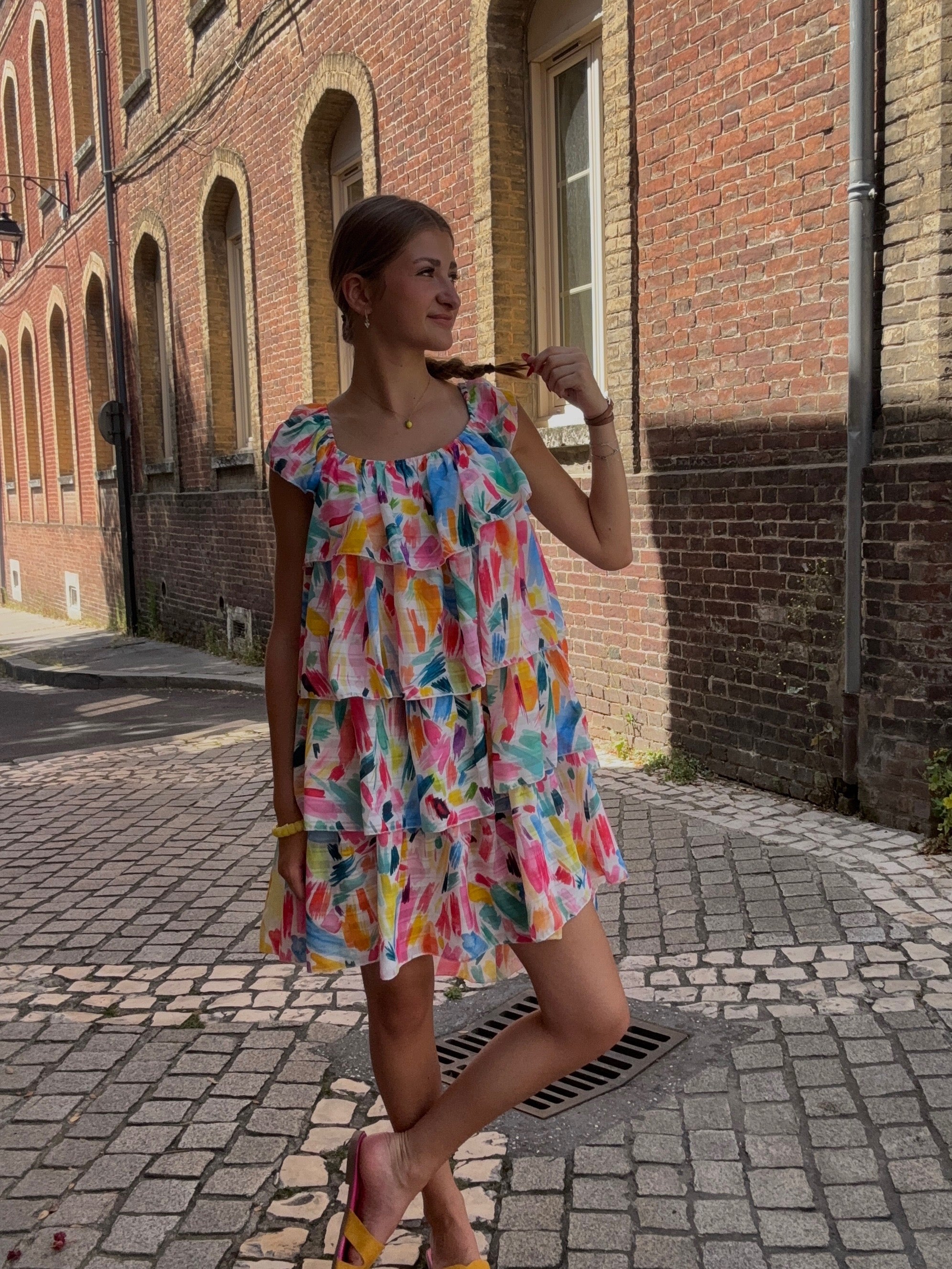 Robe Mini Multicolore à Volants