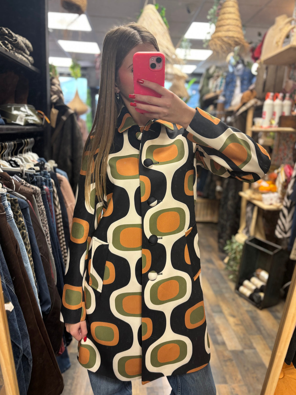 Manteau à motifs géométriques rétro