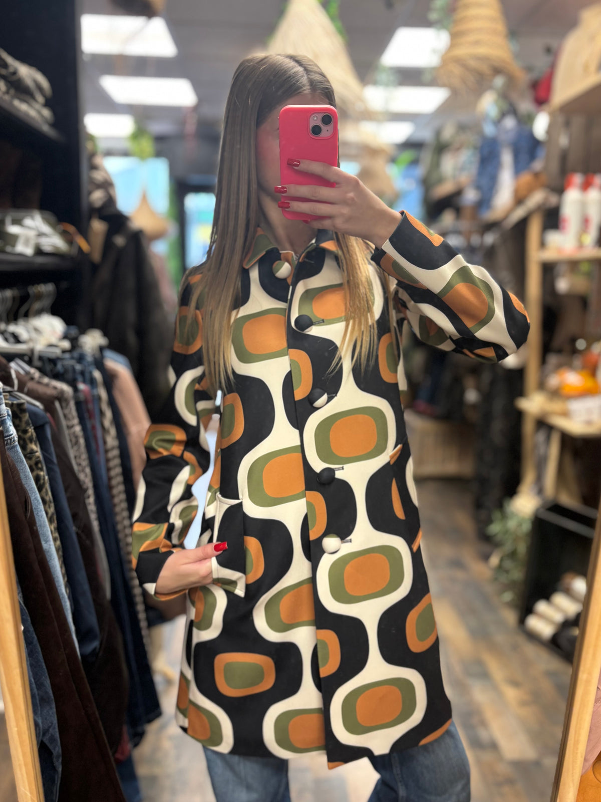 Manteau à motifs géométriques rétro
