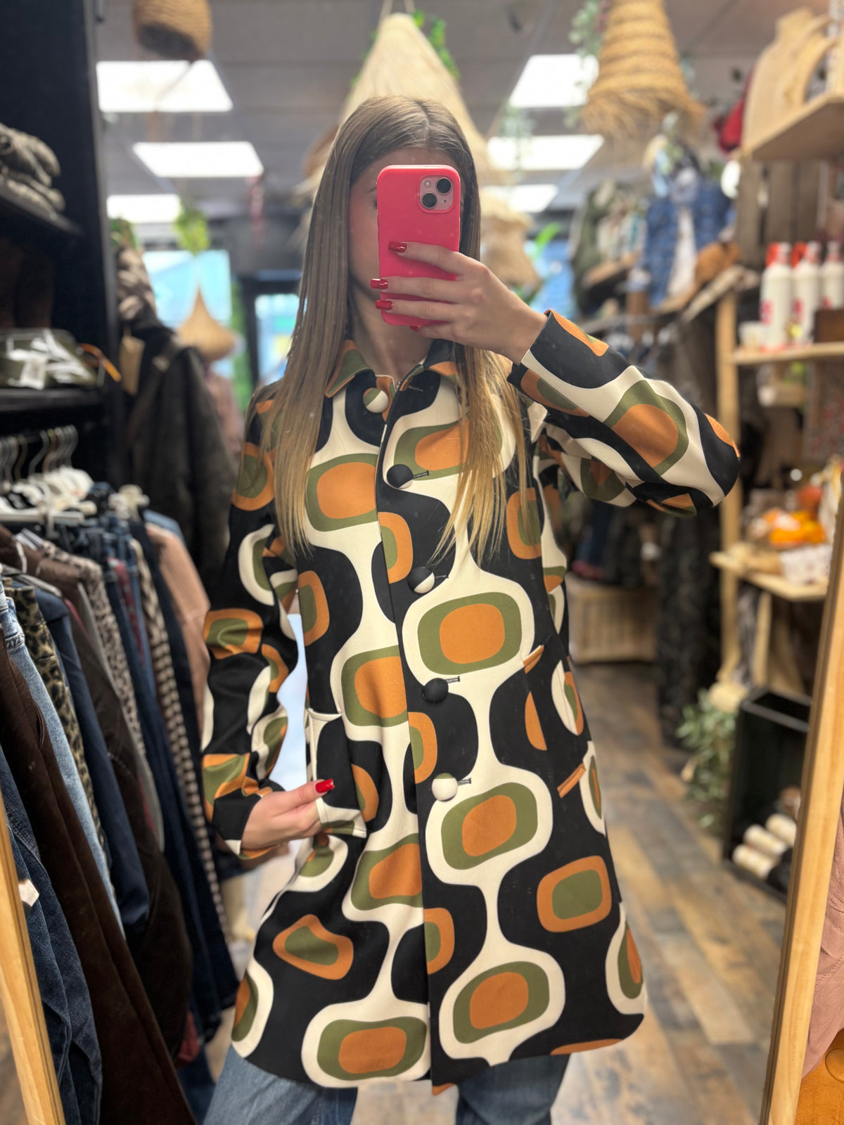 Manteau à motifs géométriques rétro