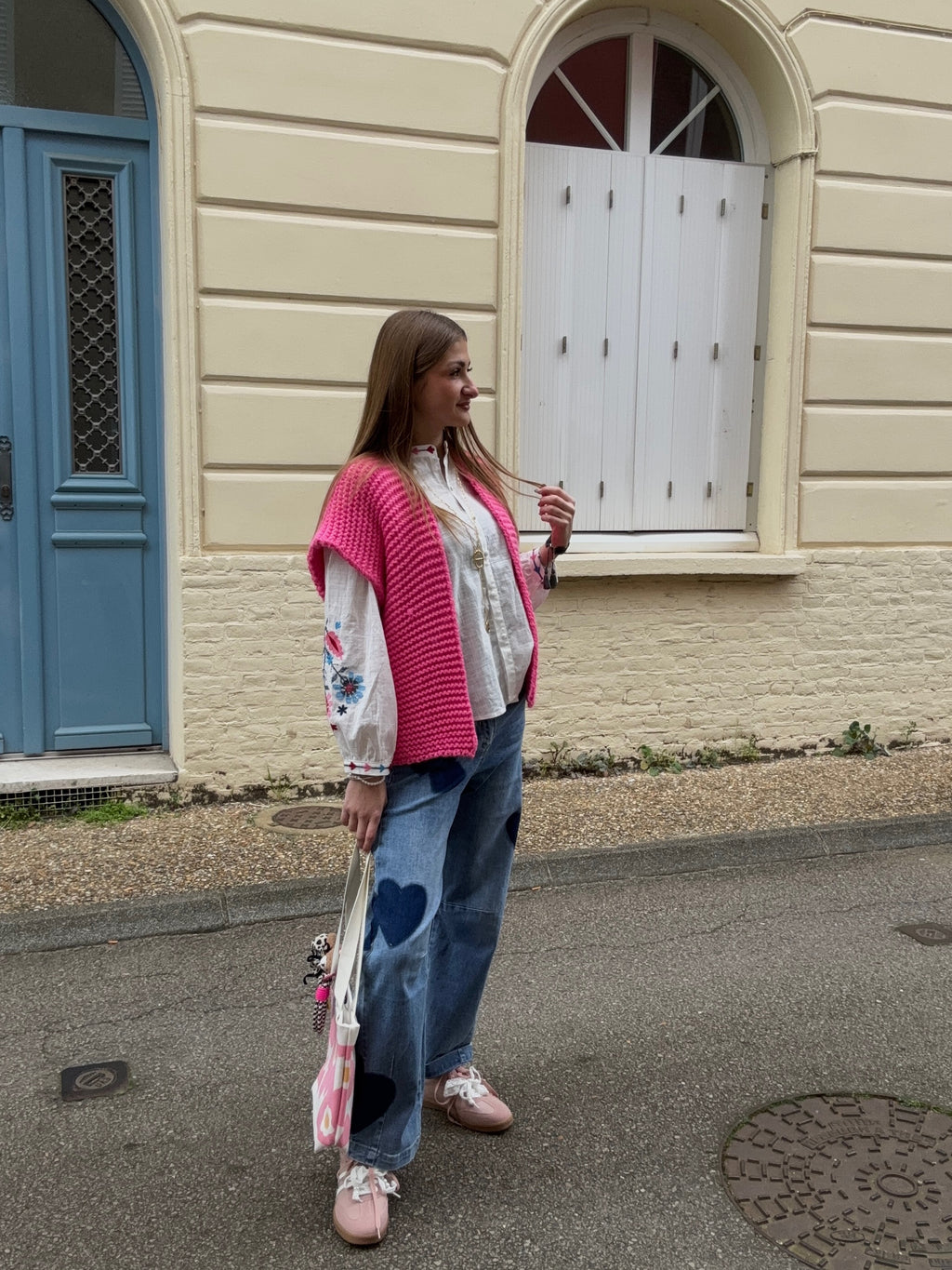 Jean Large à Cœurs – Denim Bleu Vintage
