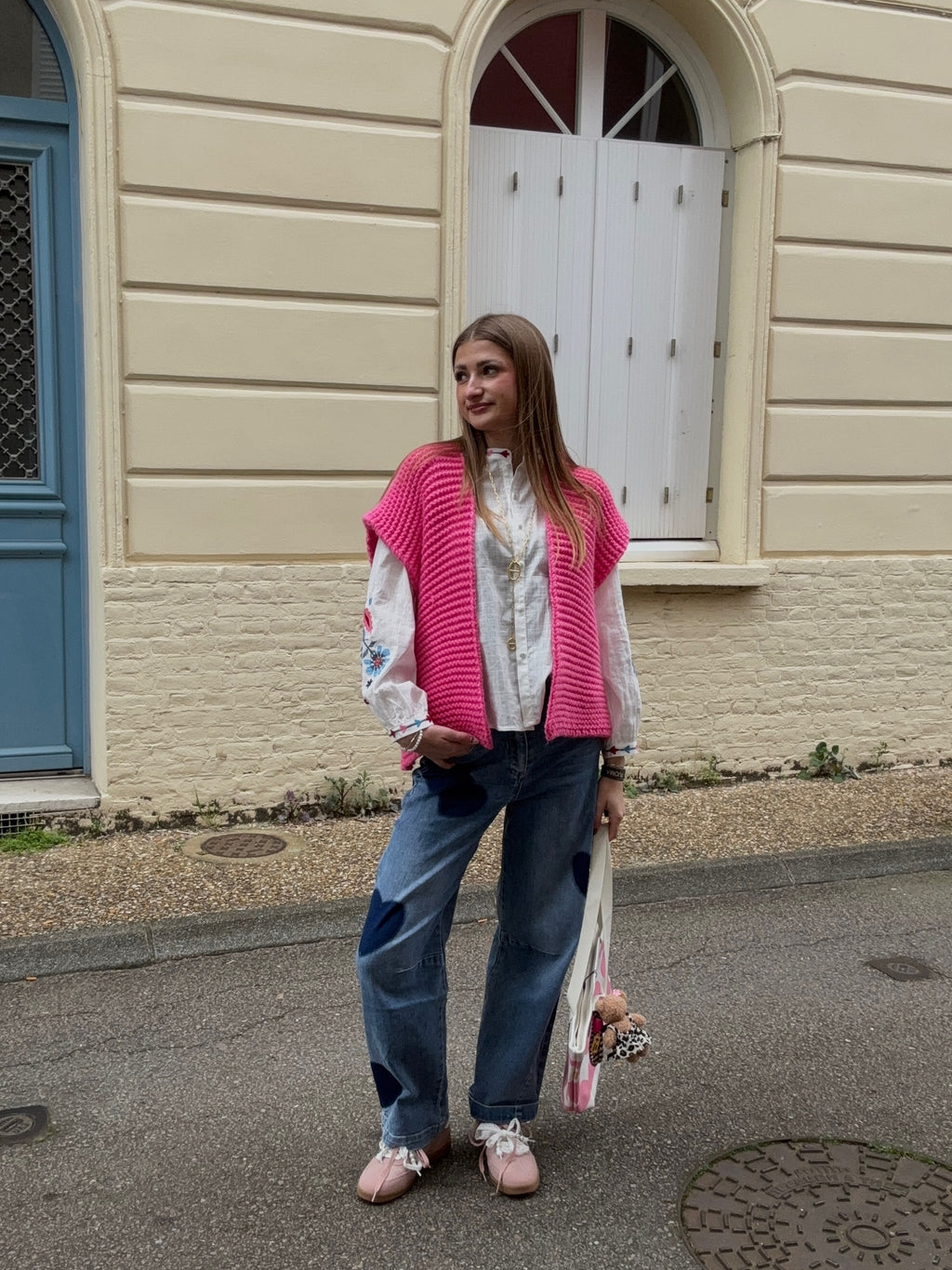 Jean Large à Cœurs – Denim Bleu Vintage