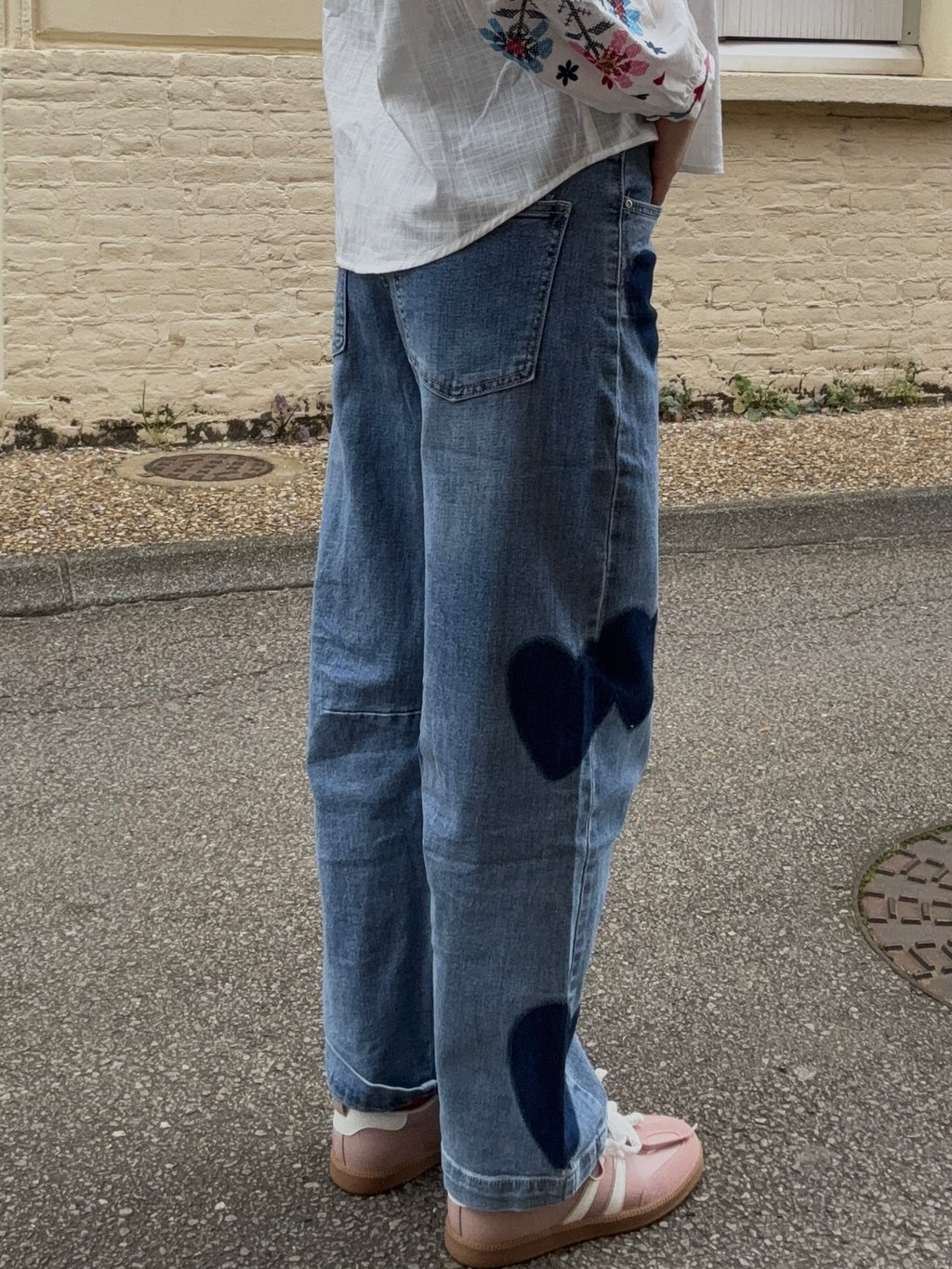 Jean Large à Cœurs – Denim Bleu Vintage