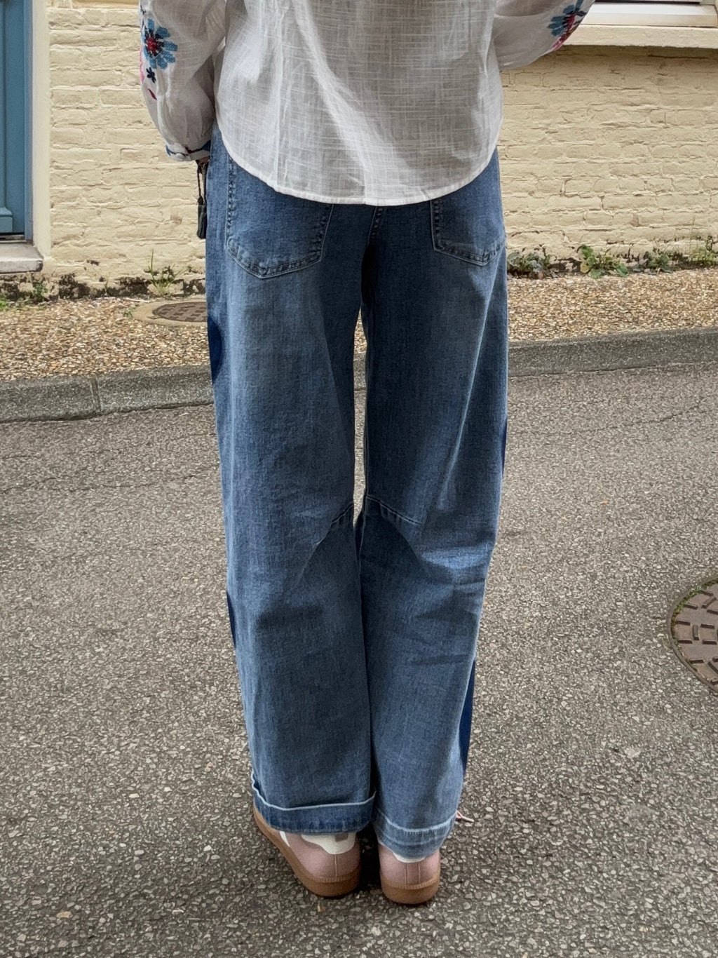 Jean Large à Cœurs – Denim Bleu Vintage