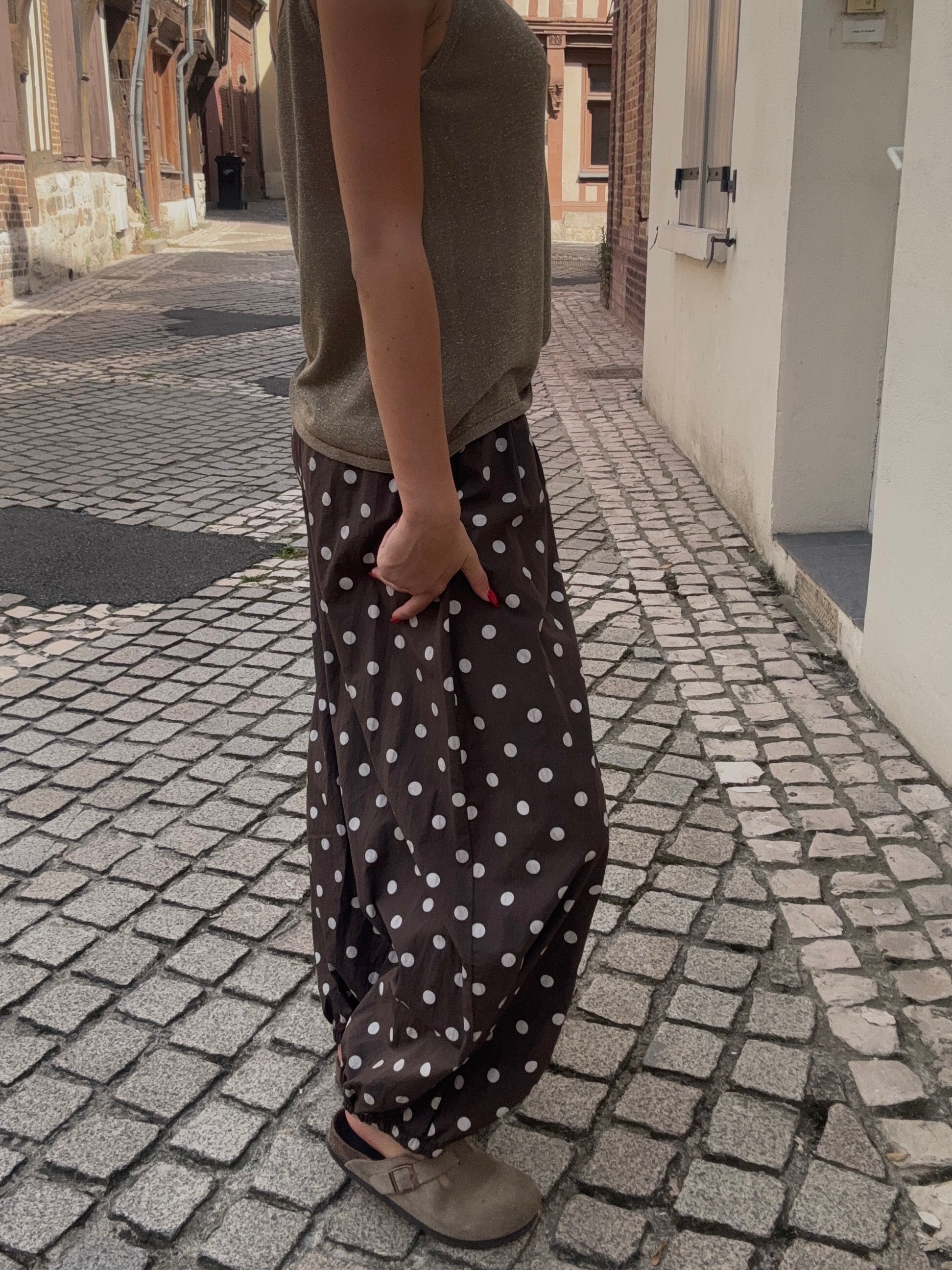 Pantalon Ballon à Pois – Marron & Blanc