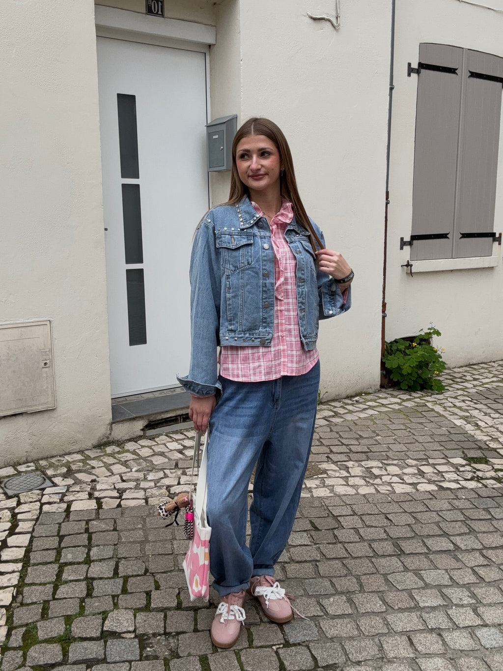 Veste en Jean à Clous – Denim Bleu Clair Oversize