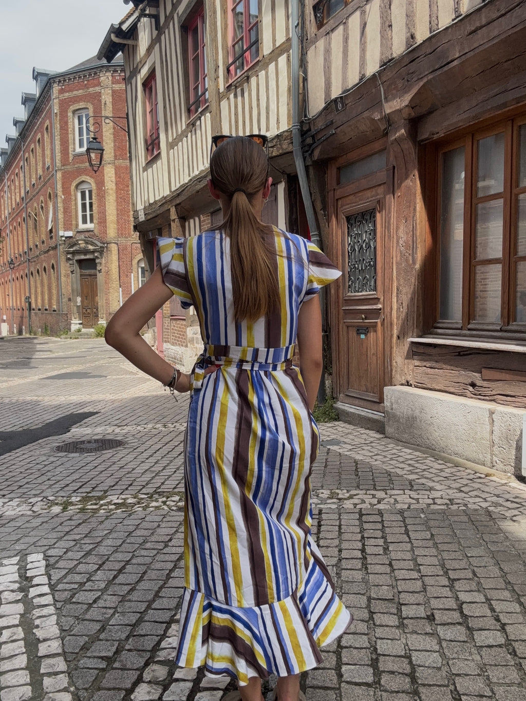 Robe Longue Portefeuille Rayures Multicolores