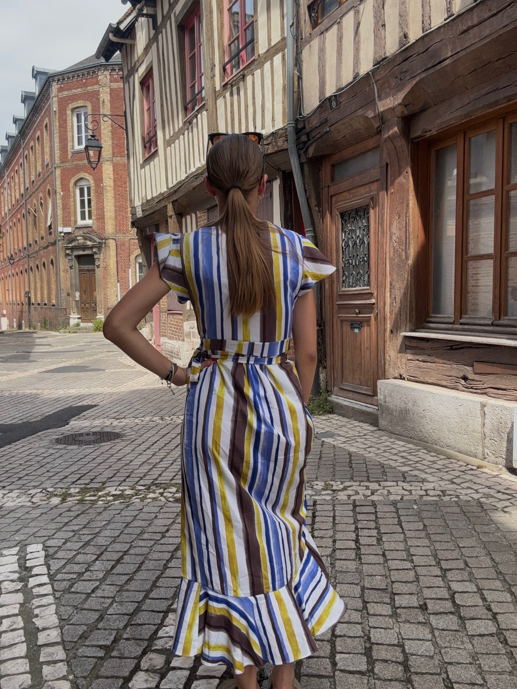 Robe Longue Portefeuille Rayures Multicolores