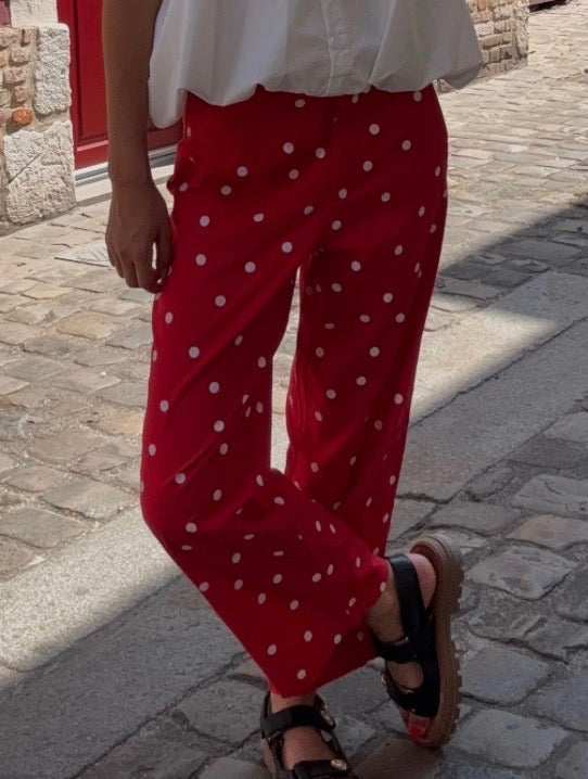 Pantalon Large Rouge à Pois