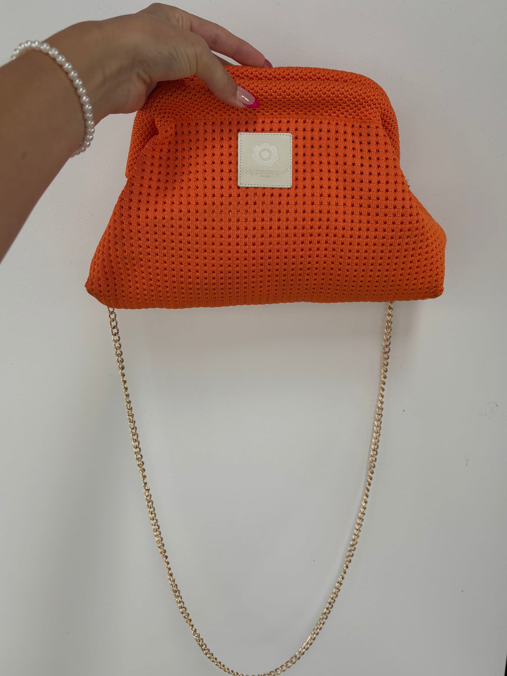 Pochette Maille Orange – Chaîne Dorée