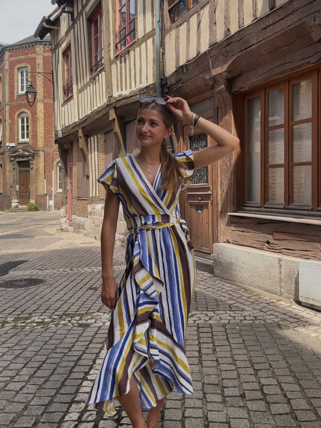 Robe Longue Portefeuille Rayures Multicolores