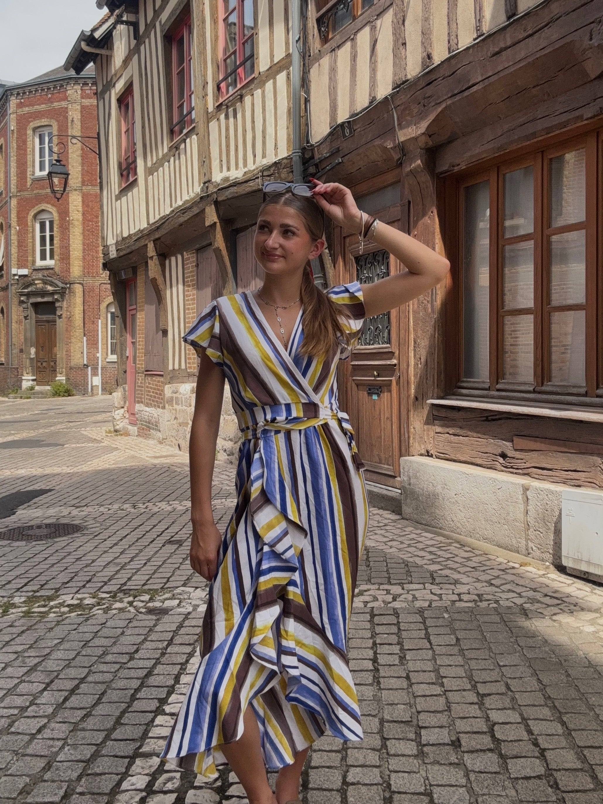 Robe Longue Portefeuille Rayures Multicolores