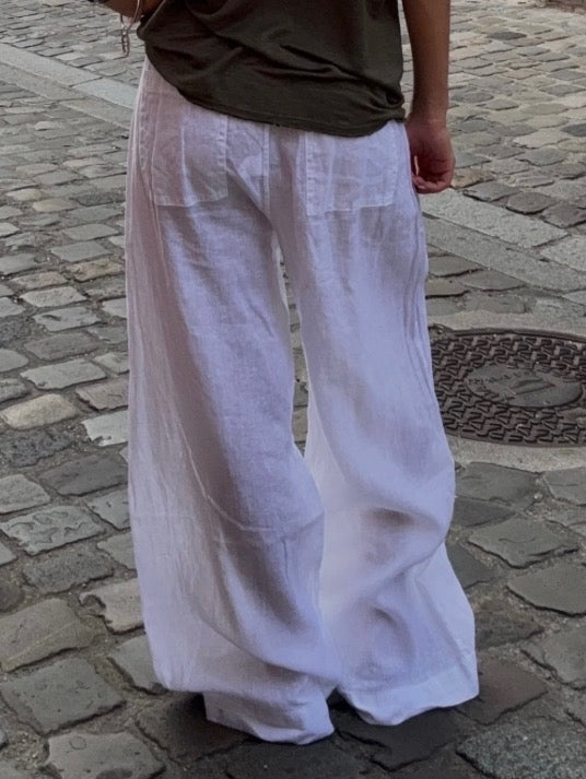Pantalon Large Lin Blanc