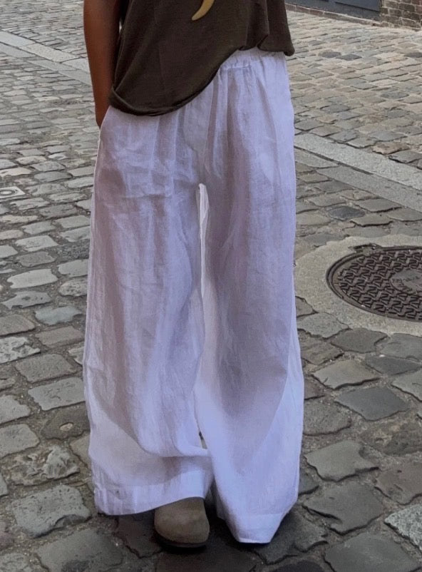 Pantalon Large Lin Blanc