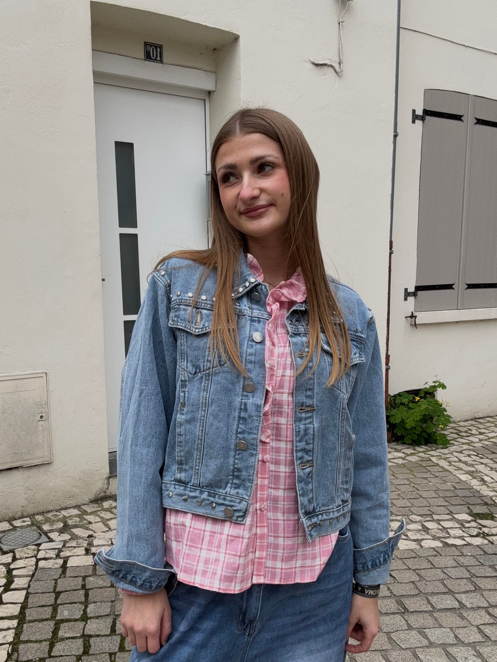 Veste en Jean à Clous – Denim Bleu Clair Oversize