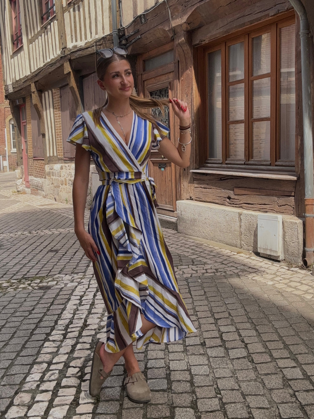 Robe Longue Portefeuille Rayures Multicolores