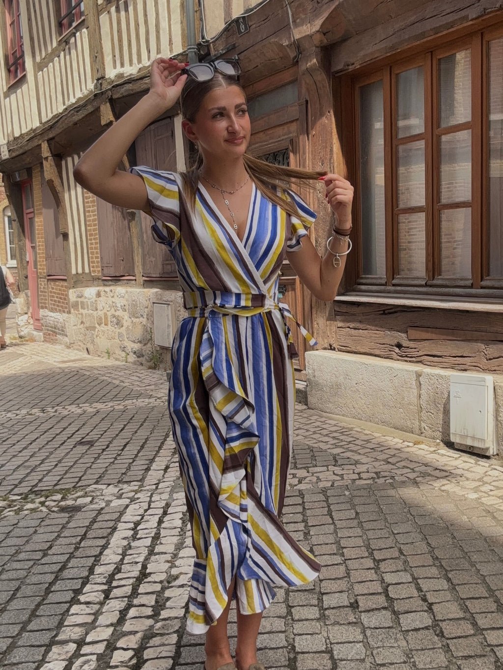 Robe Longue Portefeuille Rayures Multicolores