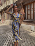 Robe Longue Portefeuille Rayures Multicolores