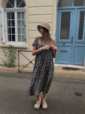 Robe Longue Noire – Imprimé Taches Blanches