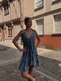 Mini Robe Bleue Imprimé Multicolore