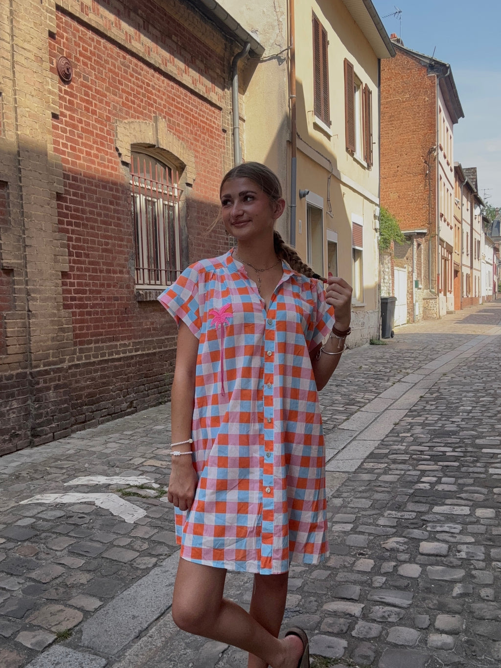 Robe Chemise Vichy Orange & Bleu