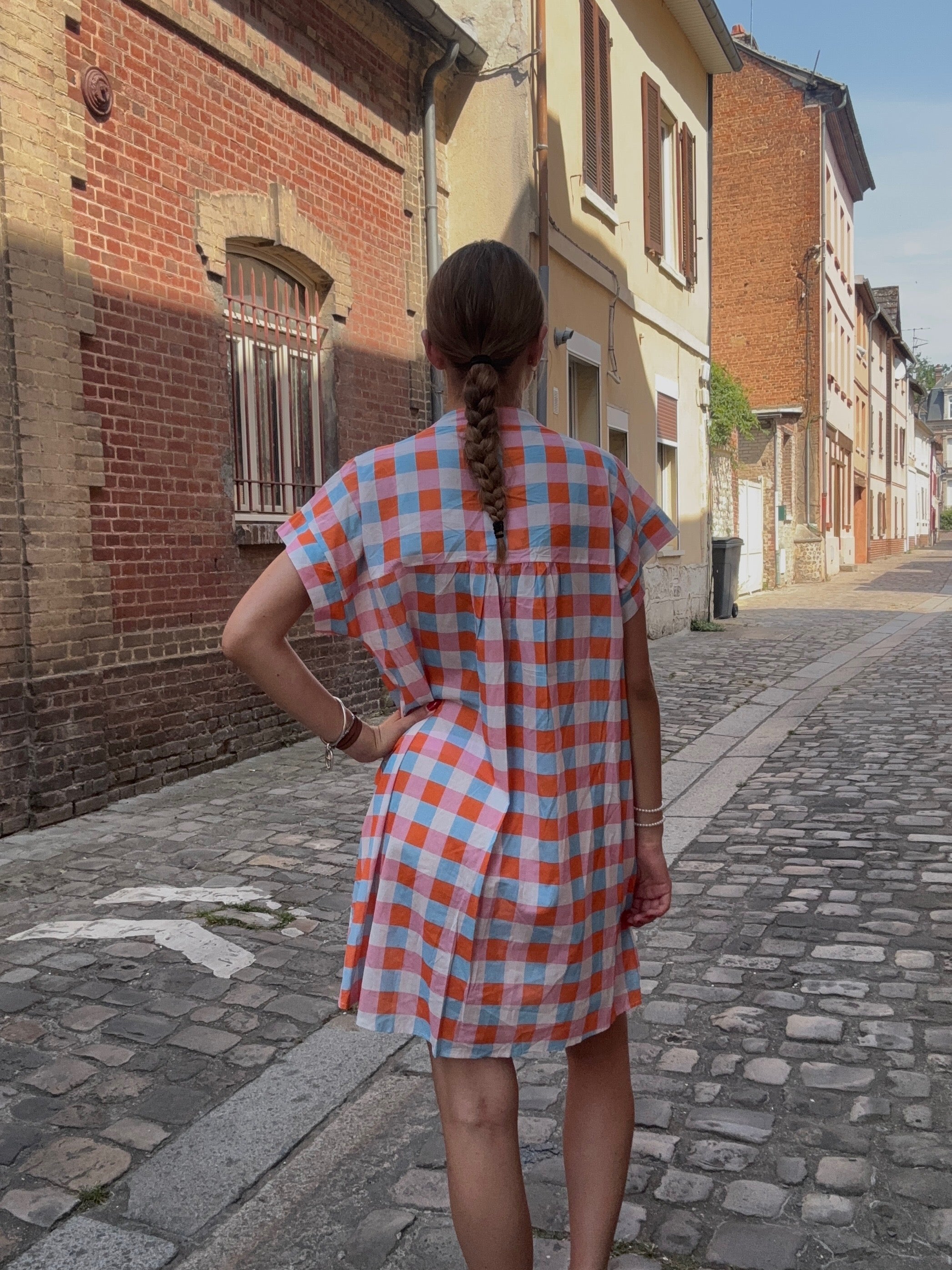 Robe Chemise Vichy Orange & Bleu