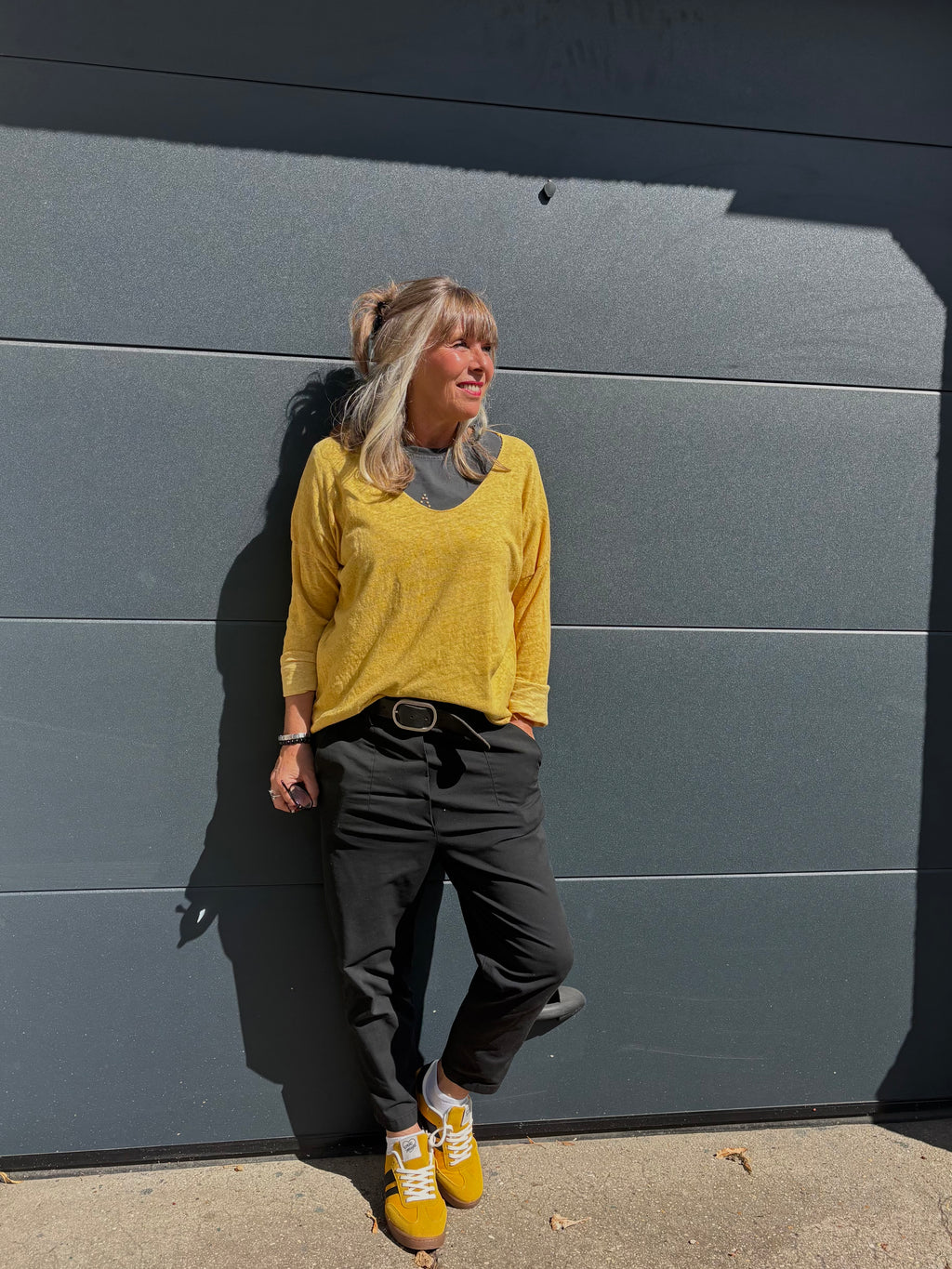 Pull Col V Jaune Moutarde