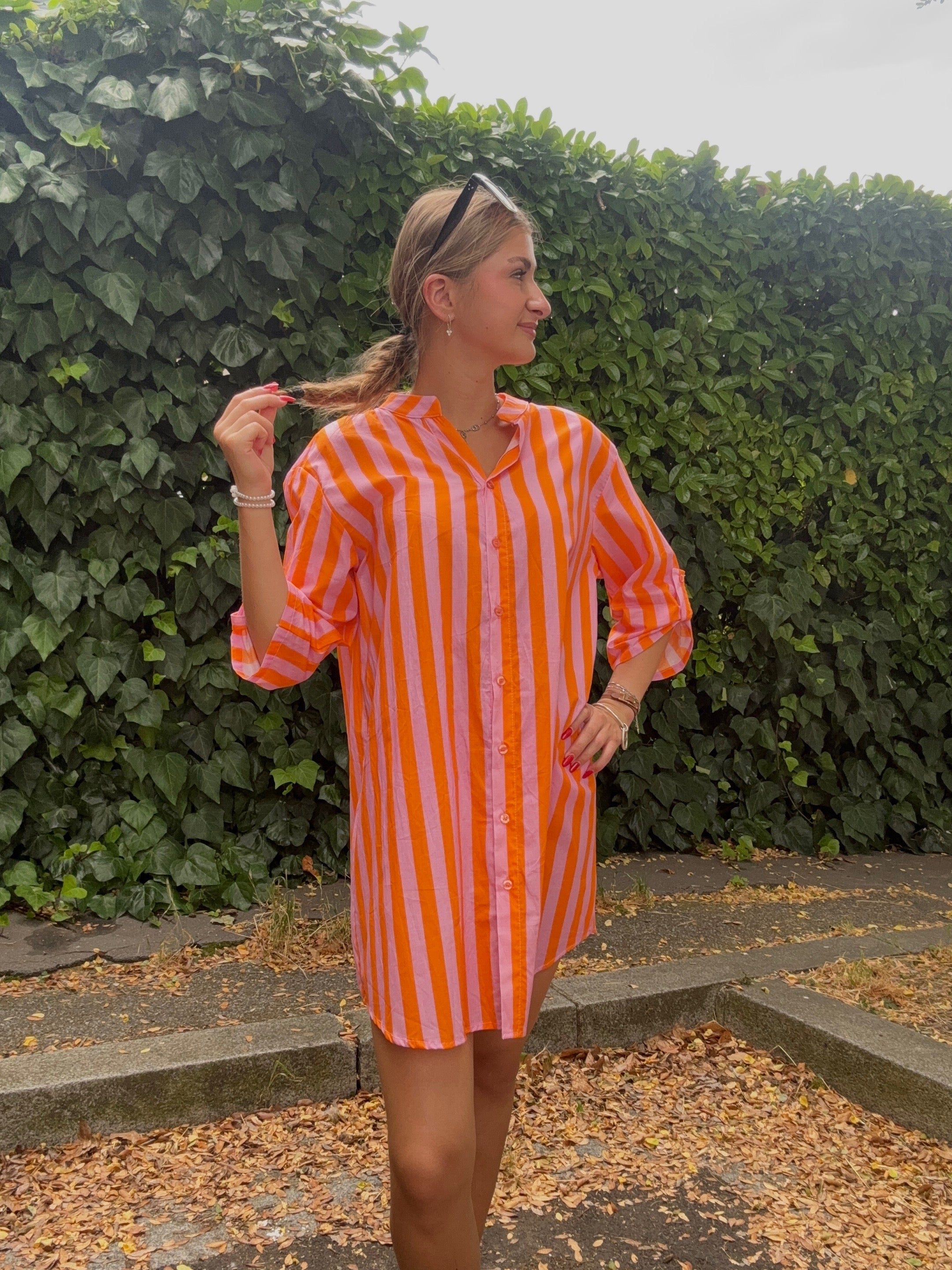 Robe Chemise Rayures Orange & Rose