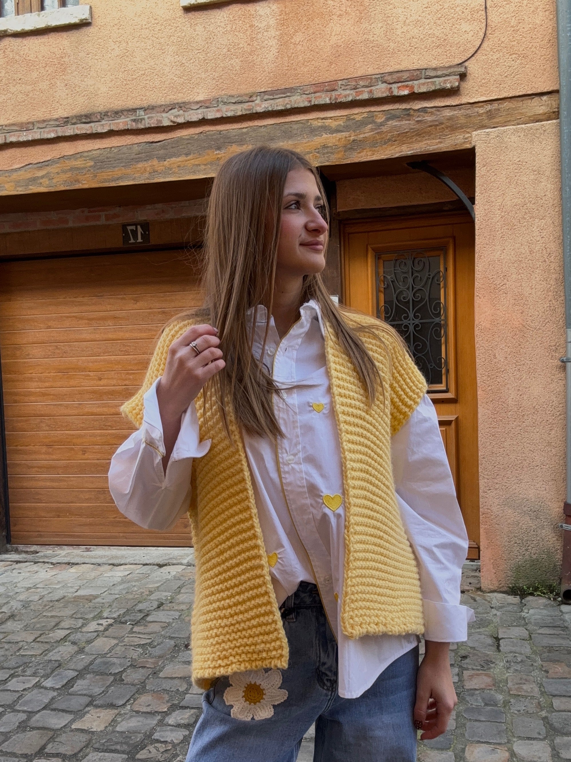 Gilet sans manche tricot jaune soleil