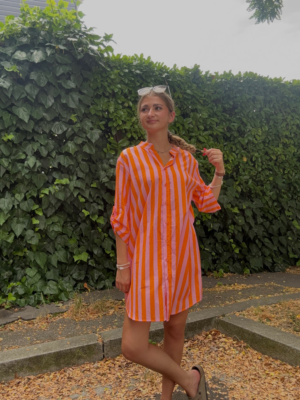 Robe Chemise Rayures Orange & Rose
