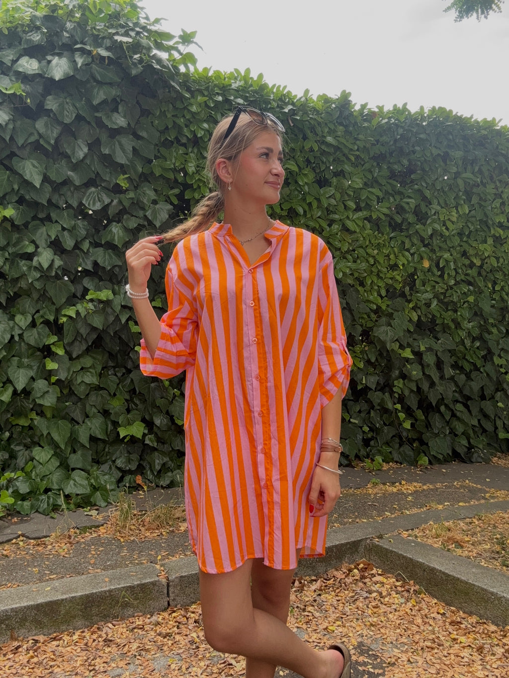 Robe Chemise Rayures Orange & Rose