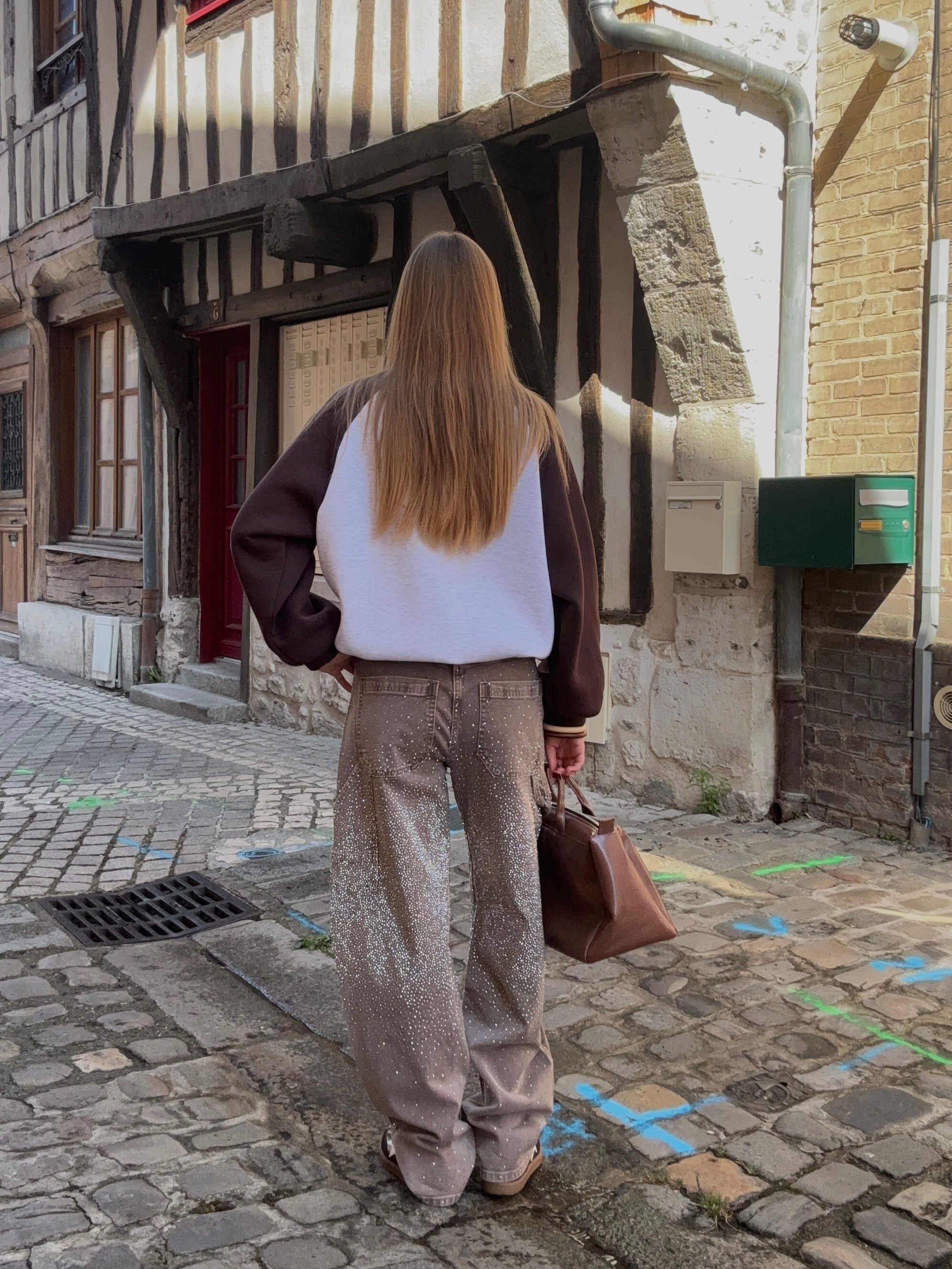 Pantalon Taupe à Strass