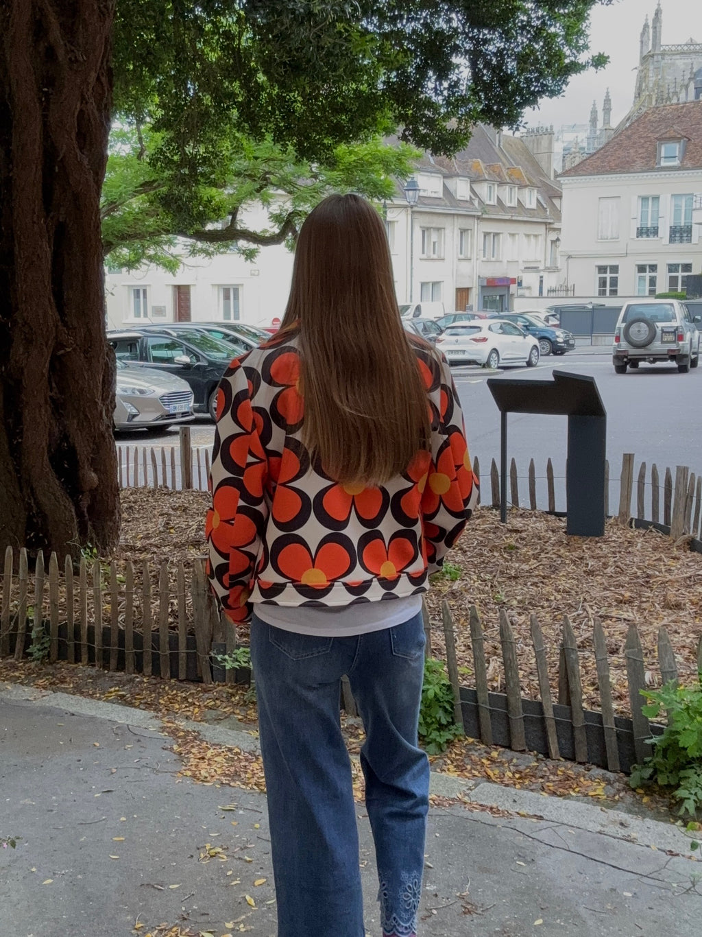 Veste Imprimée Fleurs Rétro Orange