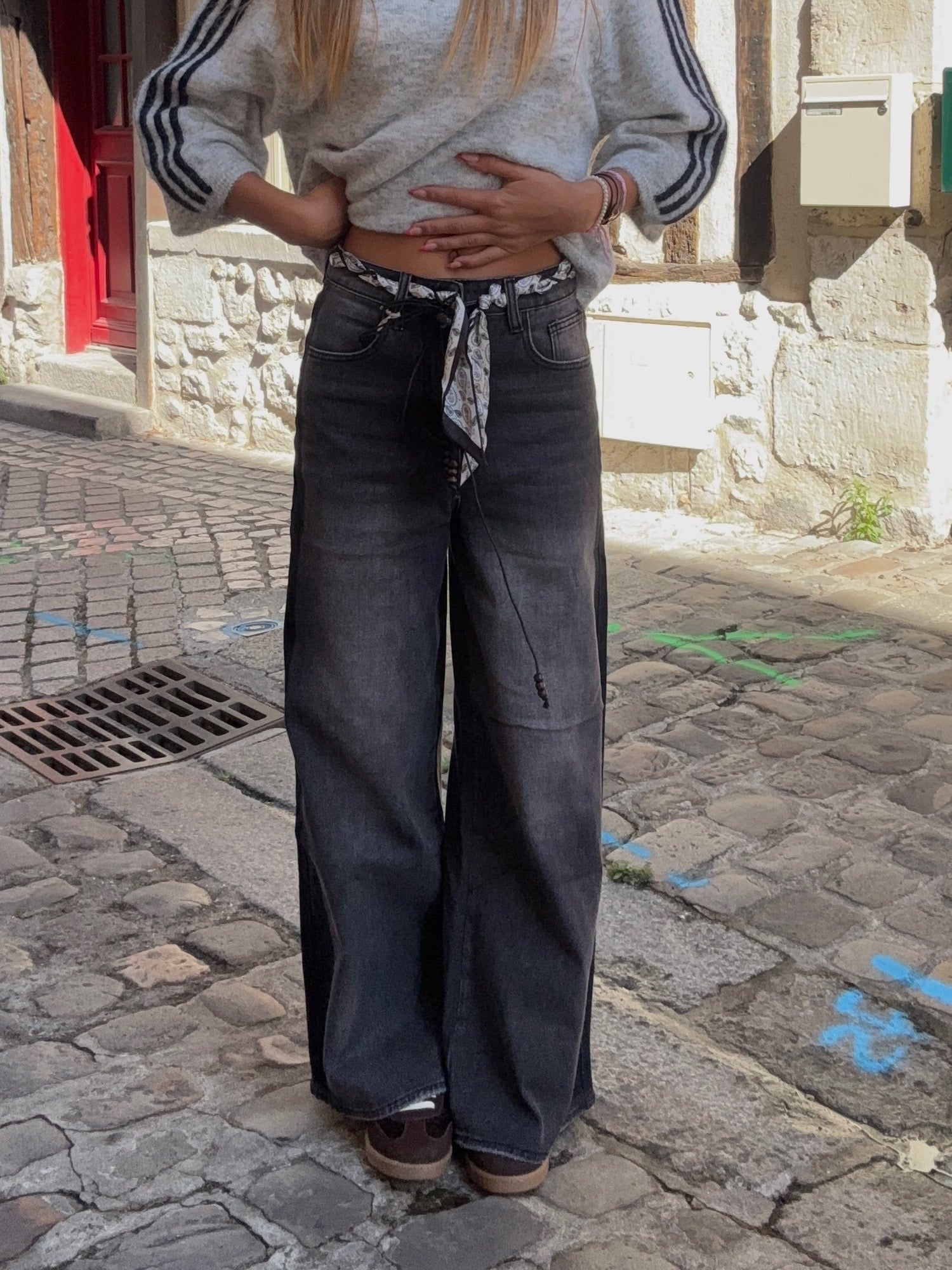 Jean Wide Leg Noir Délavé