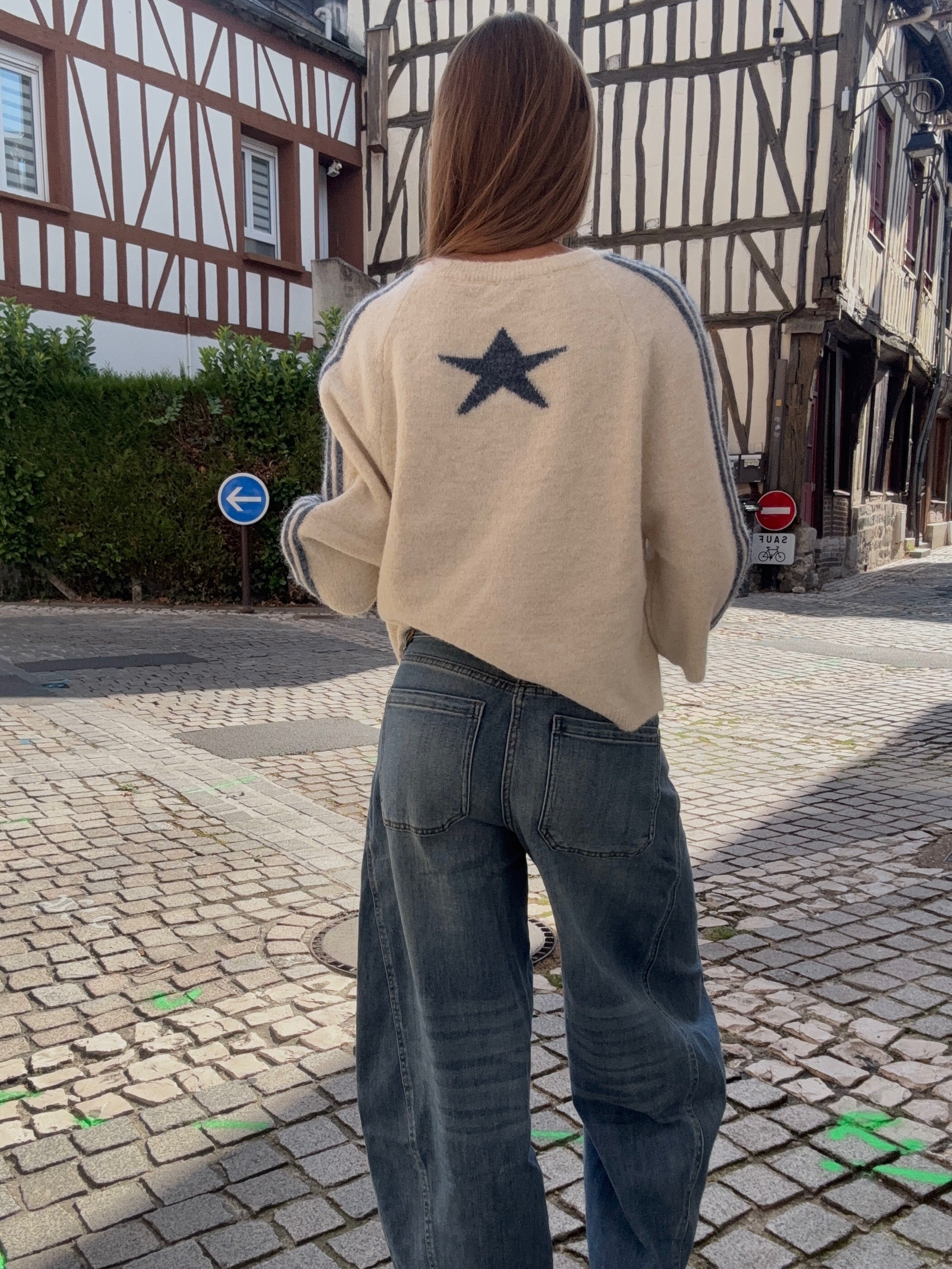 Sweat raglan bicolore blanc et marron avec print Le Marais Parisienne
