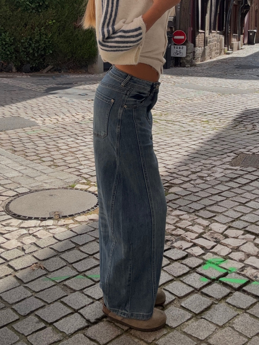 Jean Wide Leg Bleu Délavé Taille Mi-Haute