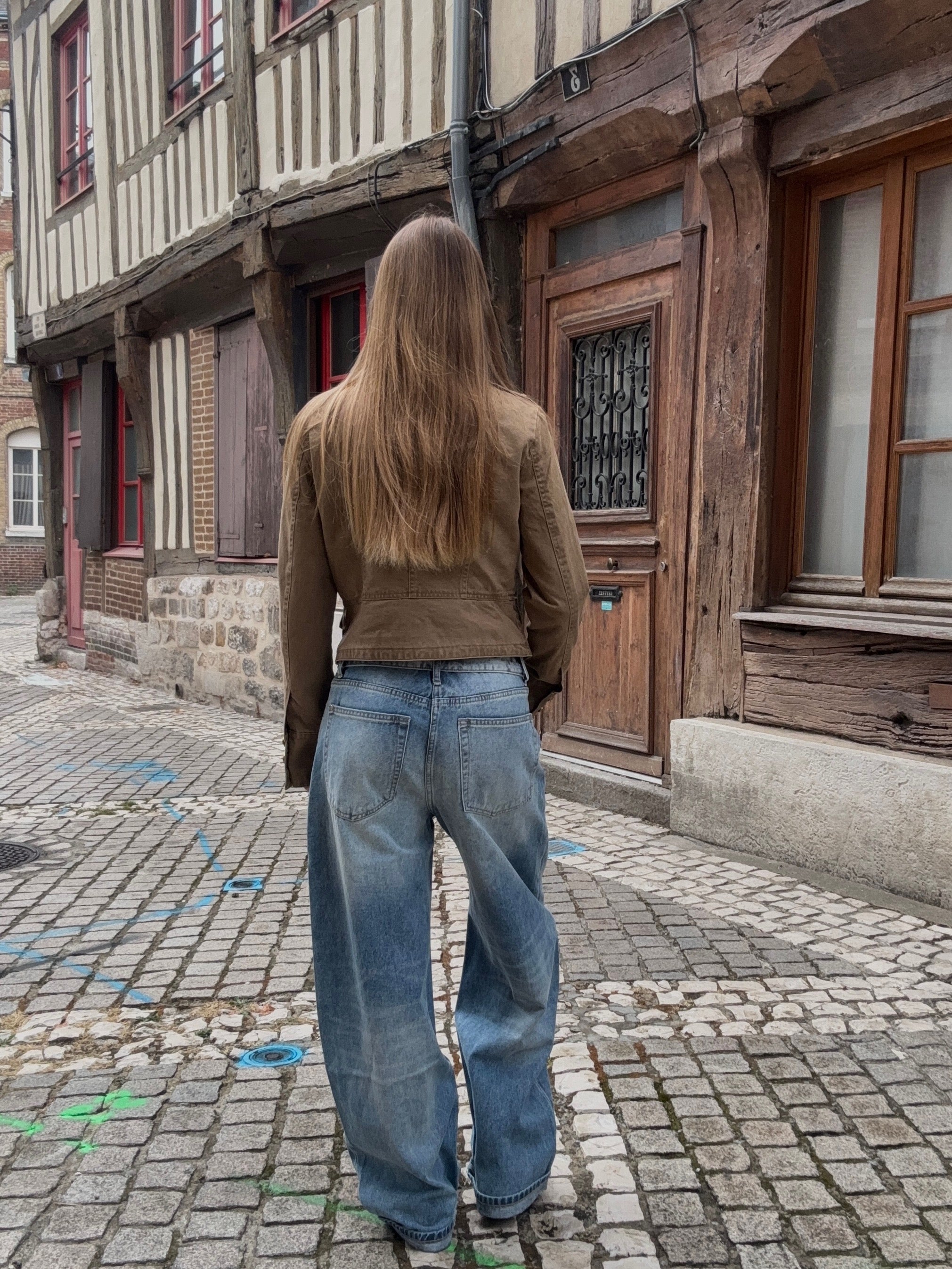 Veste Crop Militaire Camel à Boutons Dorés