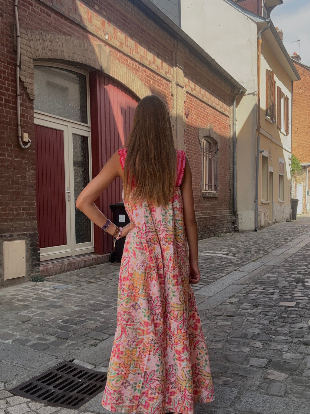 Robe Longue Rose Imprimé Graphique