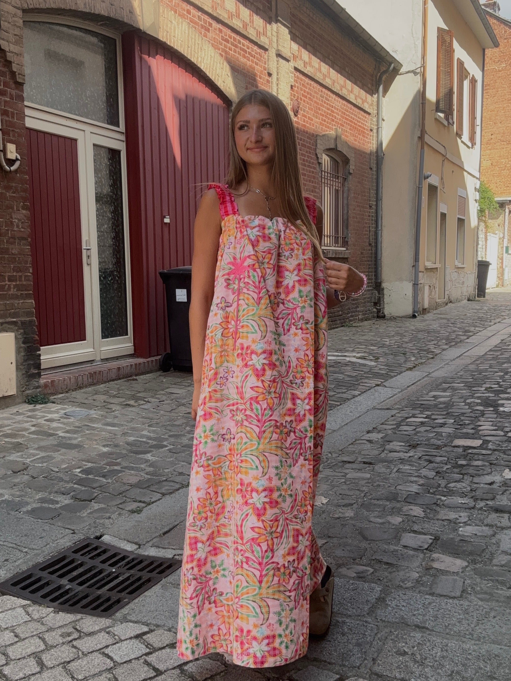 Robe Longue Rose Imprimé Graphique