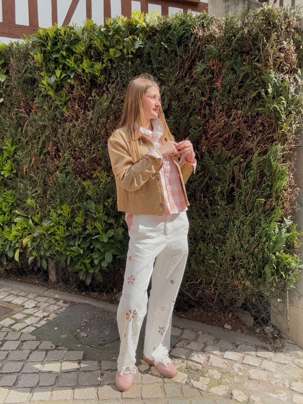 Blouse Vichy Rose à Col Dentelle – Girly & Romantique