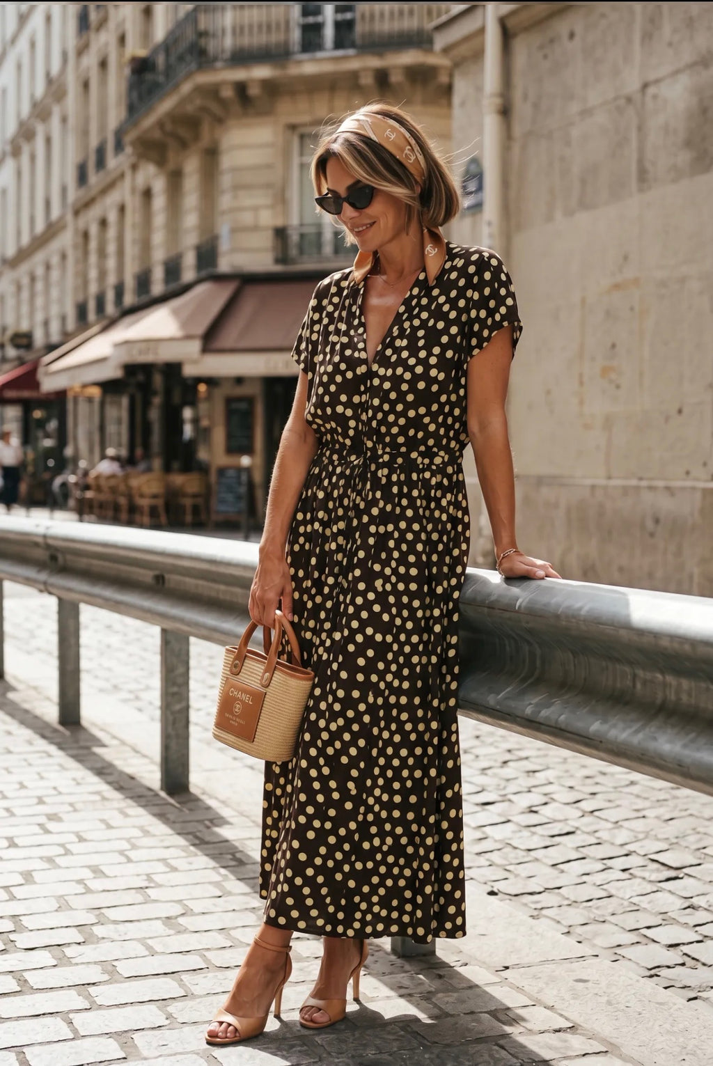 Robe marron à Pois